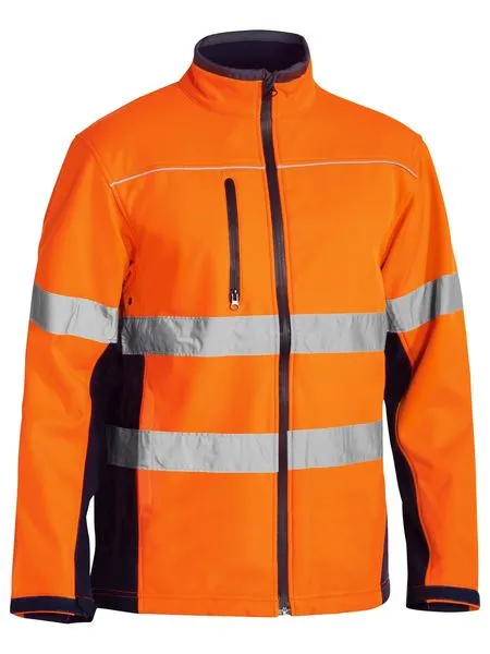 Bisley Soft Shell Jacket with 3M Reflective Tape - Orange/Navy (BJ6059T)