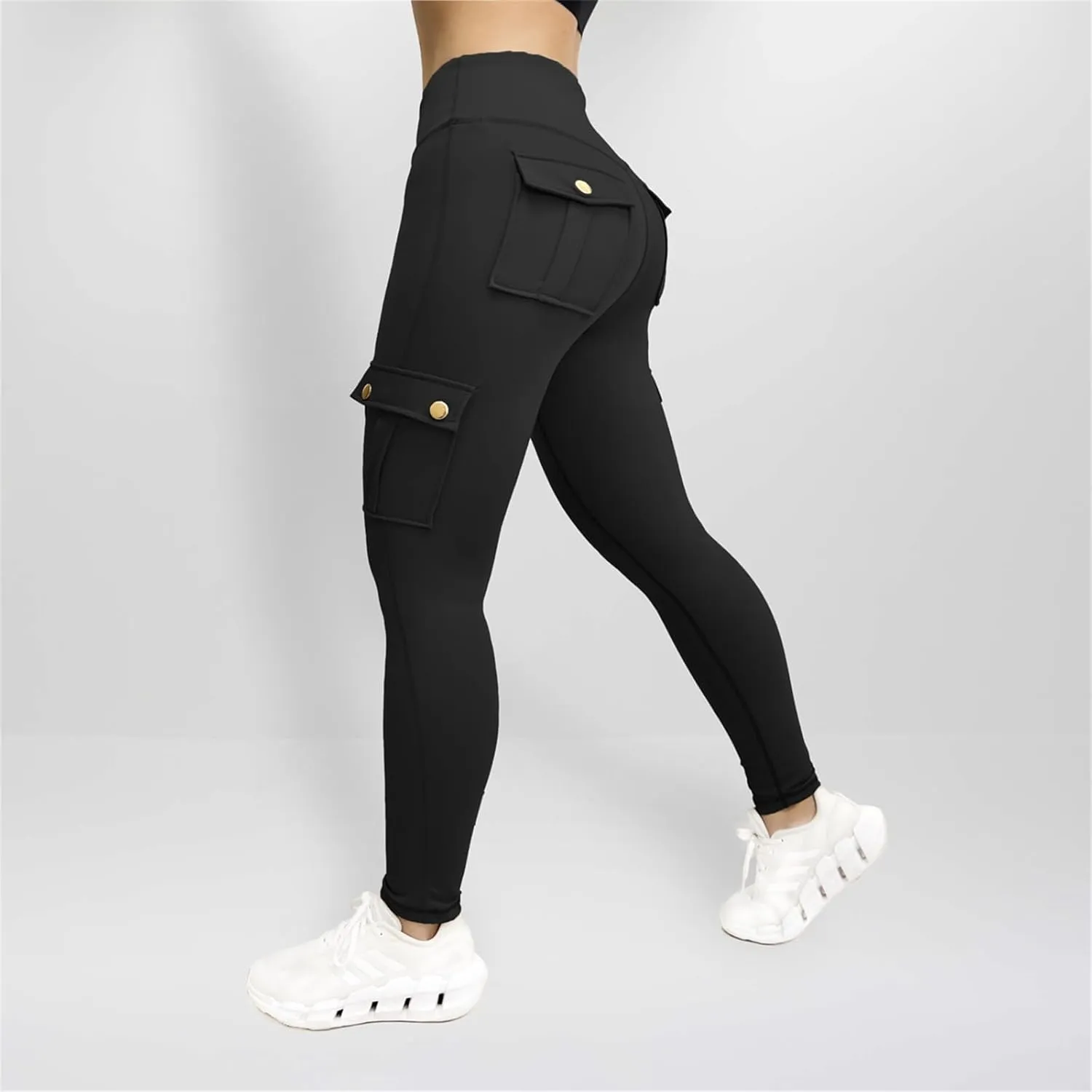 Cargo Leggings for Women Solid Camo Butt Lifting Leggings High Waist Tummy Control Running Yoga Pants Elastic Trousers