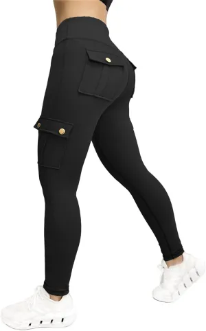 Cargo Leggings for Women Solid Camo Butt Lifting Leggings High Waist Tummy Control Running Yoga Pants Elastic Trousers