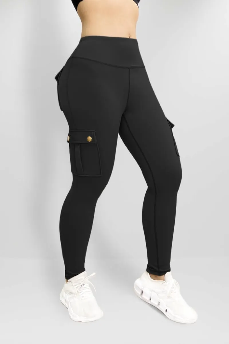 Cargo Leggings for Women Solid Camo Butt Lifting Leggings High Waist Tummy Control Running Yoga Pants Elastic Trousers