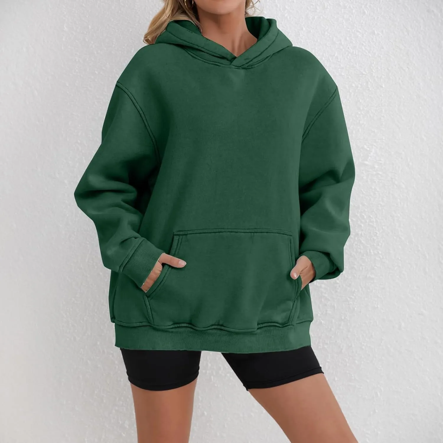 Womens Oversized Hoodies Causal Long Sleeve Fleece Hooded Sweatshirt Comfy Solid Color Pullover Tops Fall Outfits