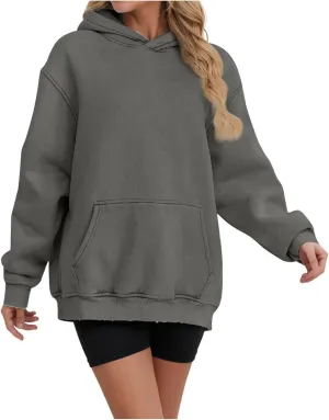 Womens Oversized Hoodies Causal Long Sleeve Fleece Hooded Sweatshirt Comfy Solid Color Pullover Tops Fall Outfits