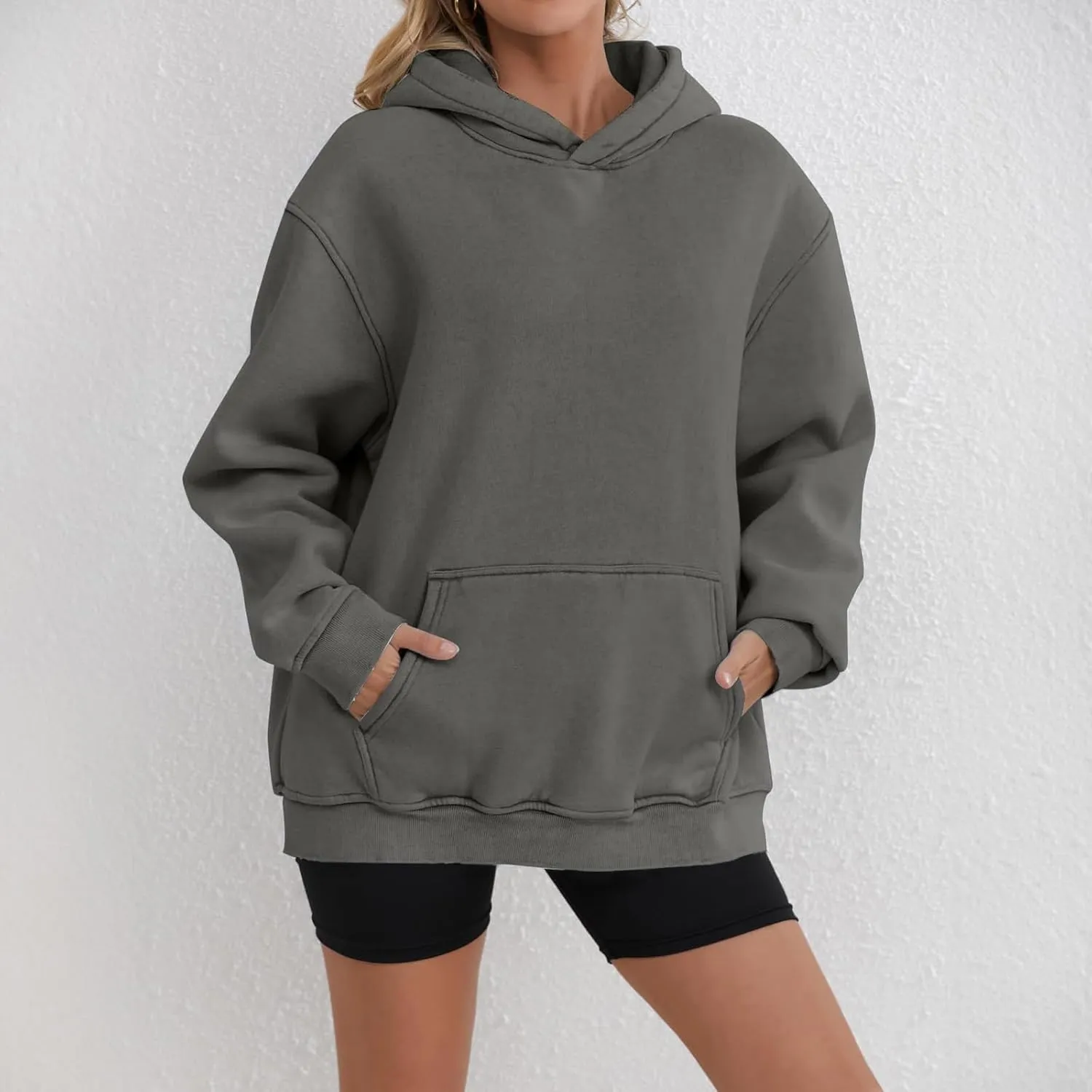 Womens Oversized Hoodies Causal Long Sleeve Fleece Hooded Sweatshirt Comfy Solid Color Pullover Tops Fall Outfits