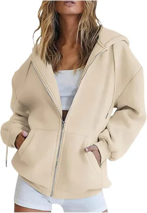 Womens Zip Up Hoodies Lightweight Fleece Jackets Oversized Long Sleeve Preppy Sweatshirt 2024 Fall Outfits Y2k Clothes
