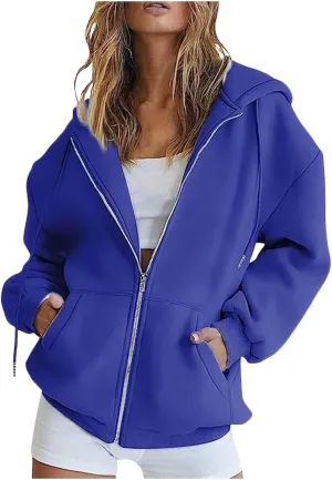 Womens Zip Up Hoodies Lightweight Fleece Jackets Oversized Long Sleeve Preppy Sweatshirt 2024 Fall Outfits Y2k Clothes